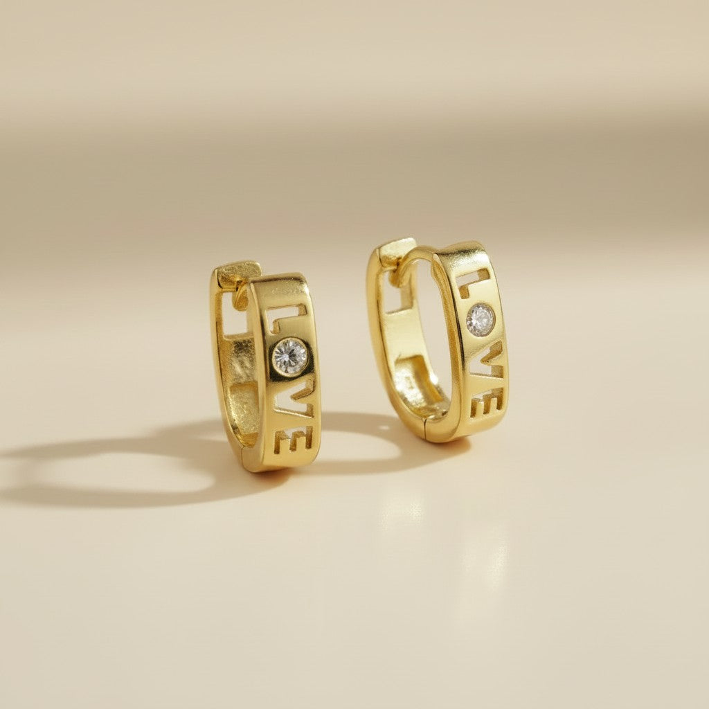 💛 18k Gold Filled LOVE Hoop Earrings — Four Letters. One Stone. The Word That Fits Every Occasion.
