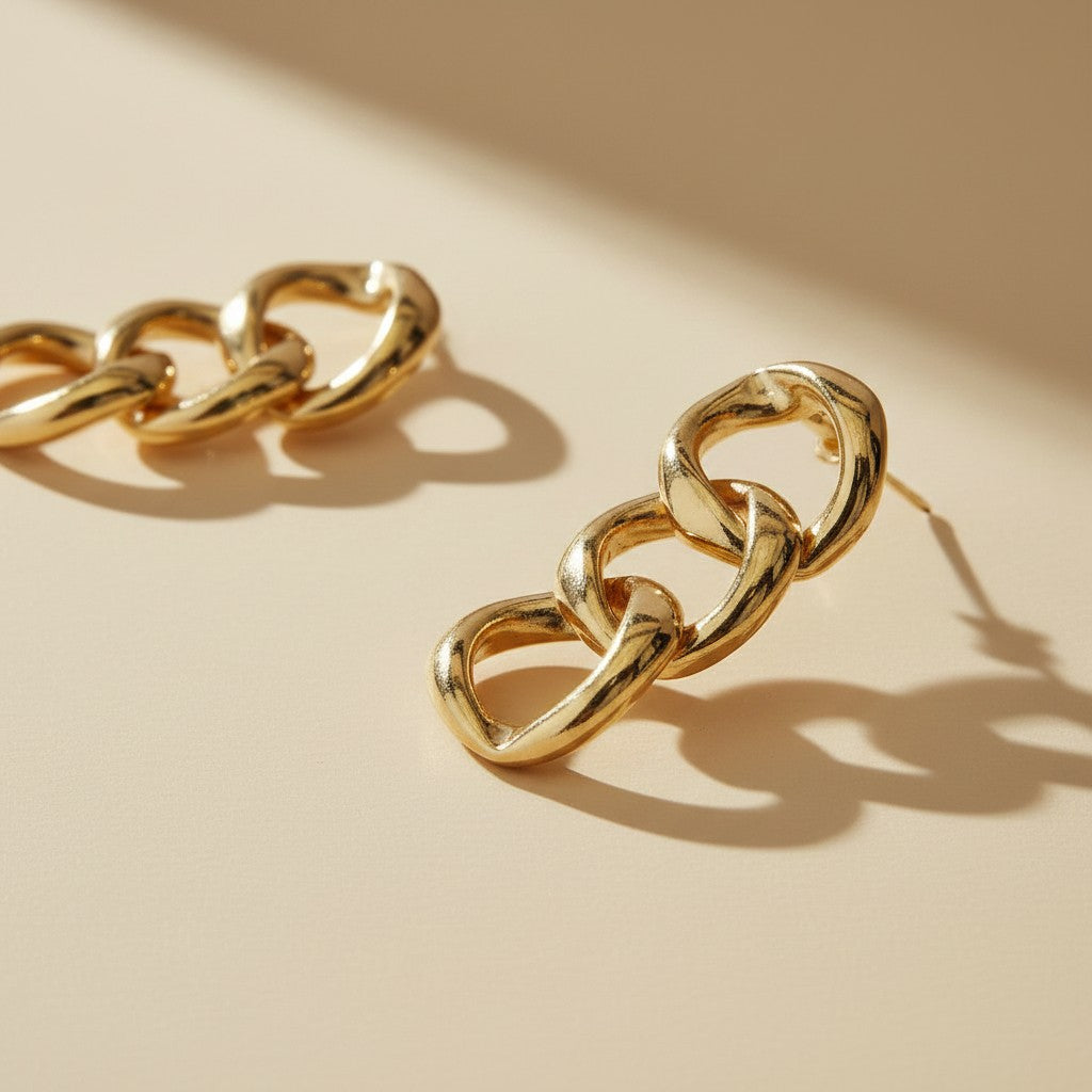 18k Gold Filled Hollow Curb Link Chain Earrings | Bold Statement Style