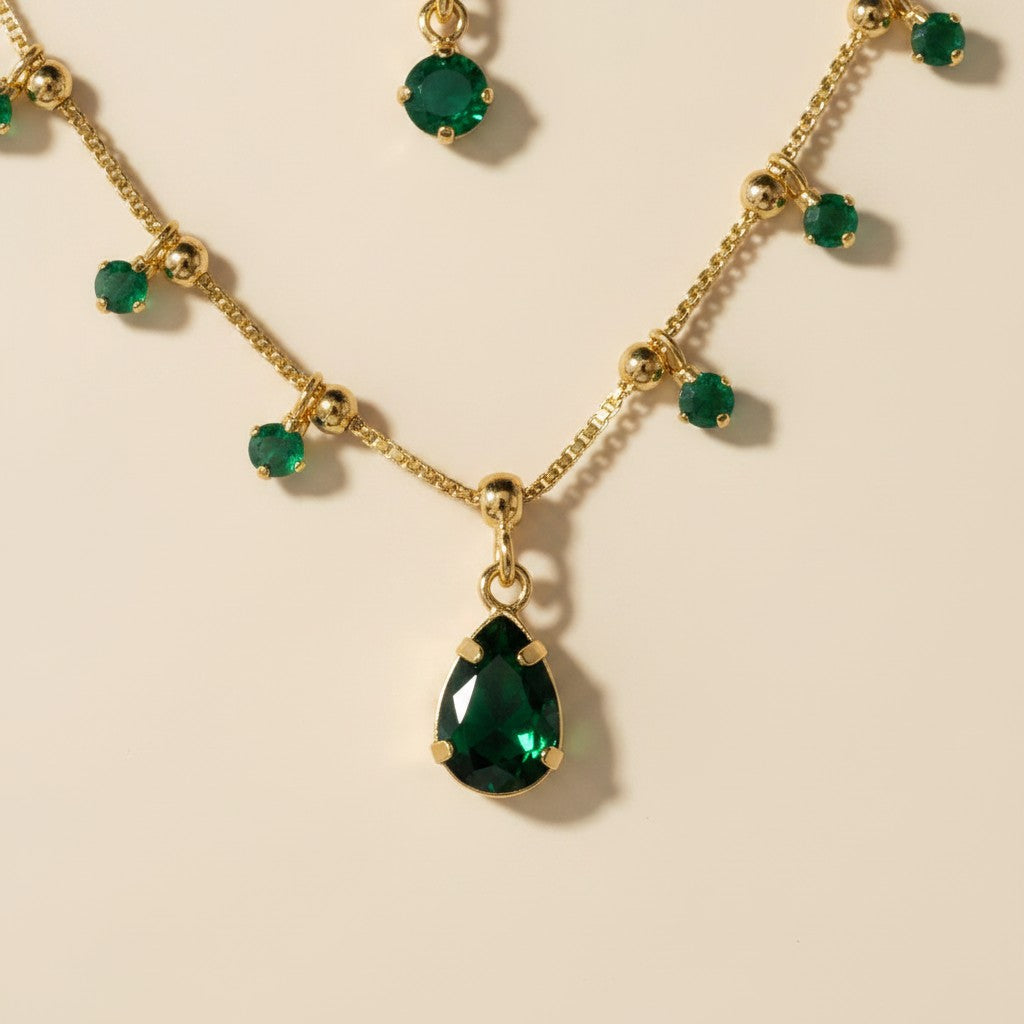 18k Gold Filled Emerald CZ Teardrop Satellite Necklace | The Upgraded Best Seller in Emerald