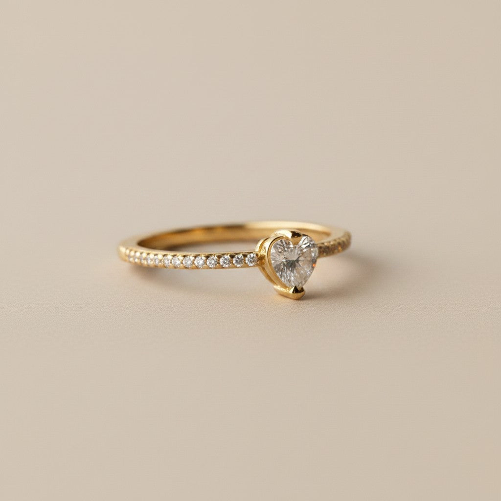 💛 18k Gold Filled CZ Border Heart Ring — Love, Traced in Light. Worn Close Always.