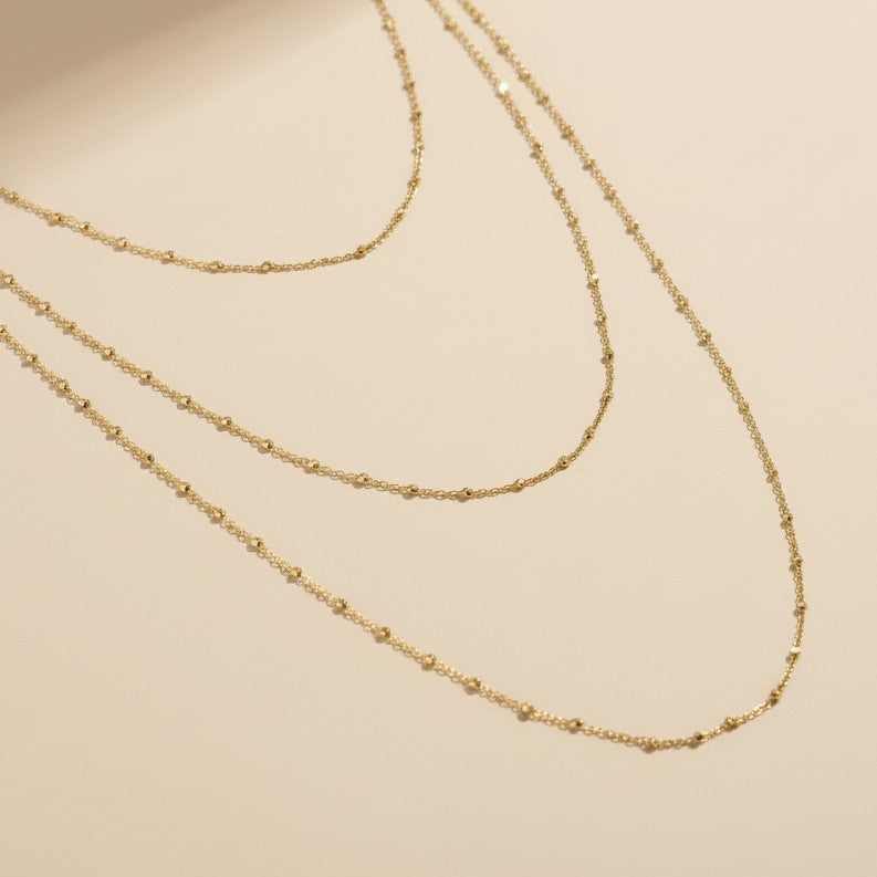 18k Gold Filled 1mm Spaced Beaded Chain Necklace | Delicate Everyday Style
