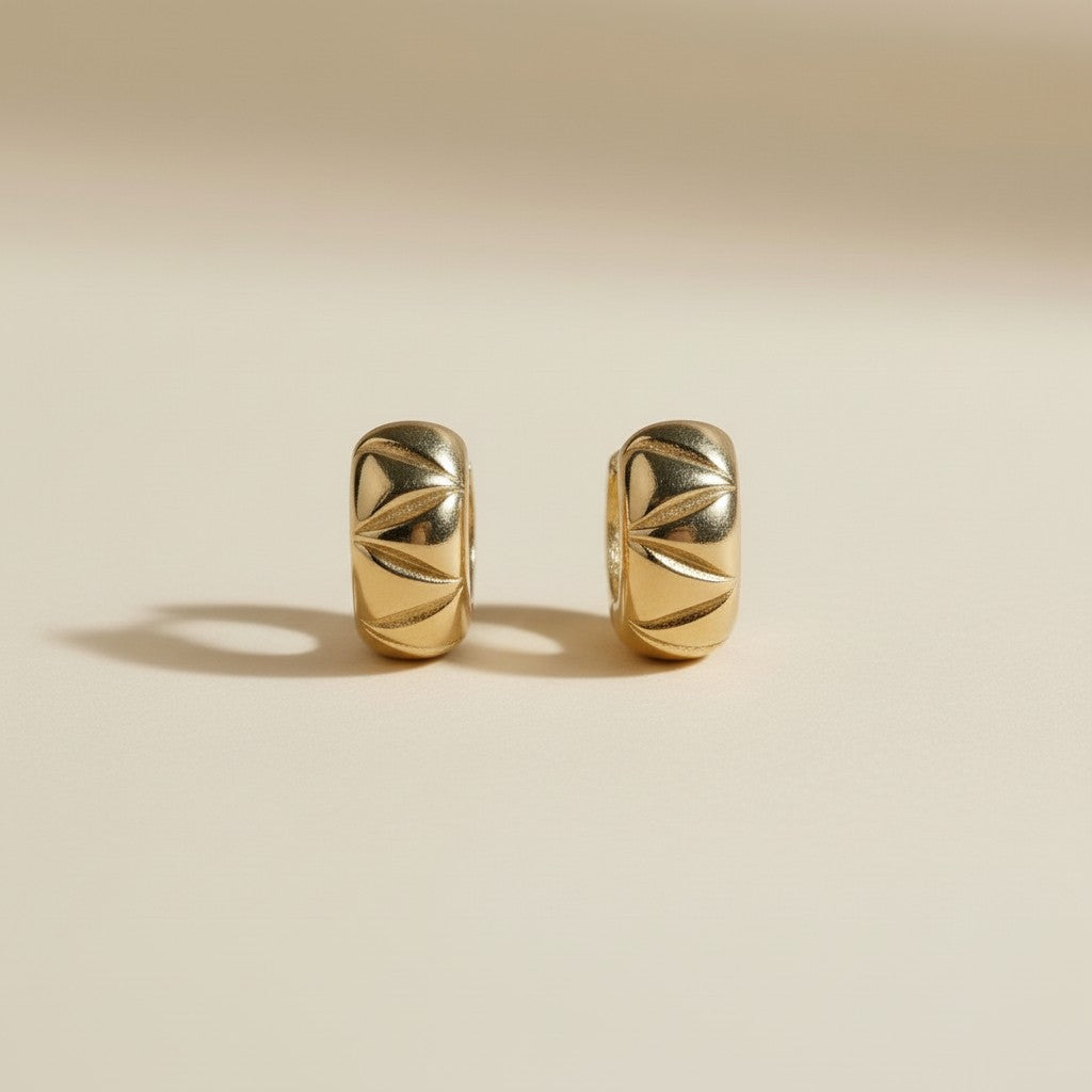 Mini Chunky Hoop Earrings - Diamond Cut Small Hoops for Women