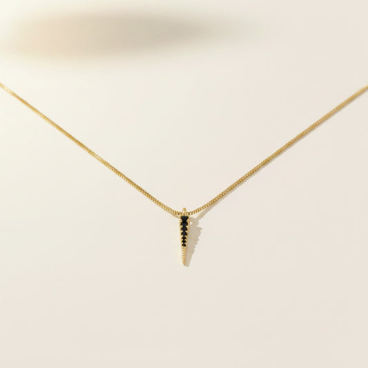 ⚡ 18k Gold Filled Black CZ Spear Necklace — Dark Edge. Warm Gold. A Point That Makes Its Statement.
