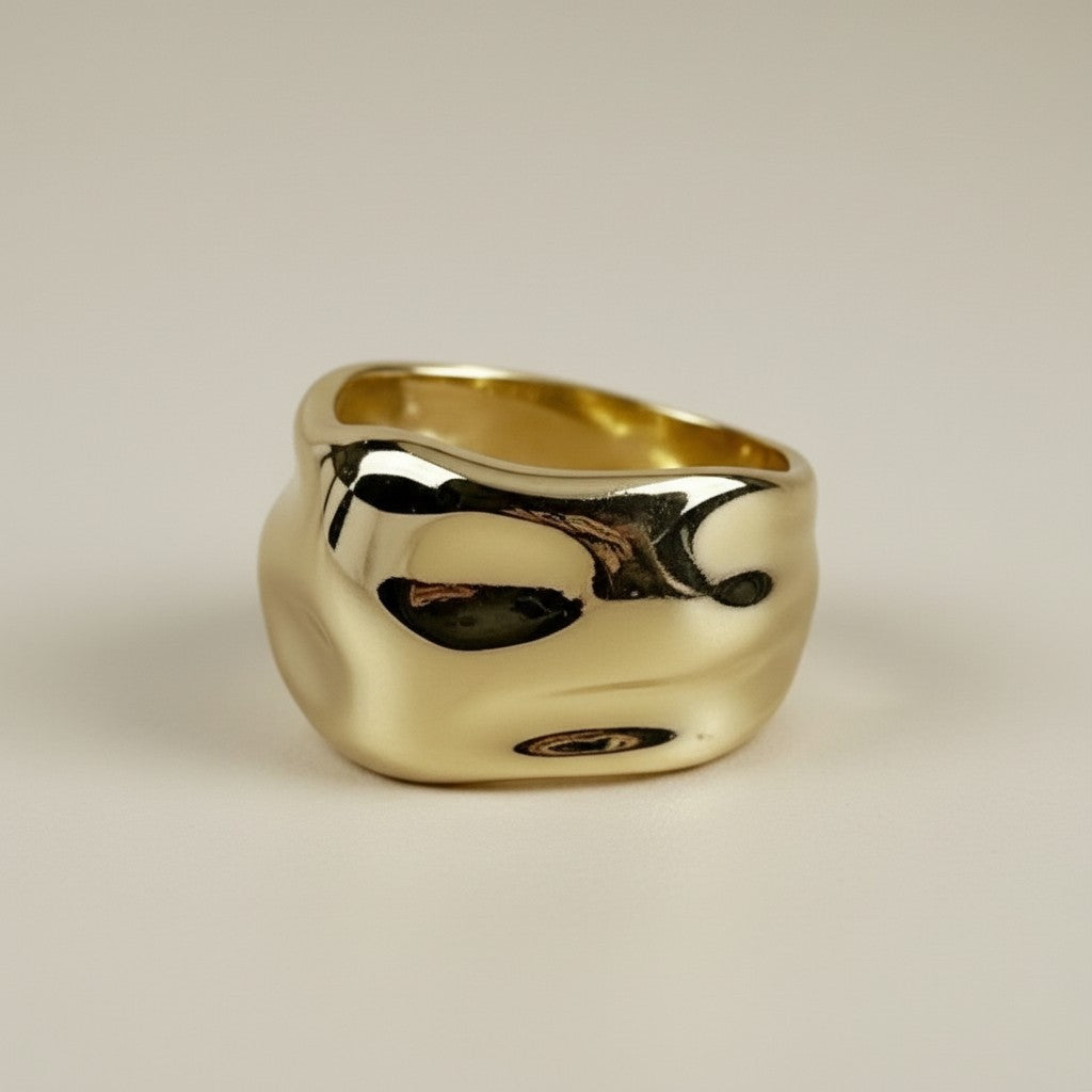 Wide Band Ring for Women - Chunky Statement Crumpled Design