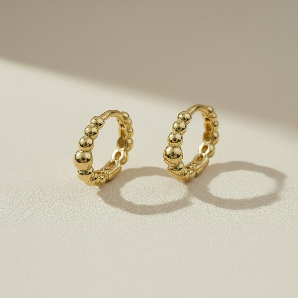 ✨ 18k Gold Filled Gradient Beaded Clicker Hoop Earrings — Small to Large. The Hoop That Builds as It Goes.