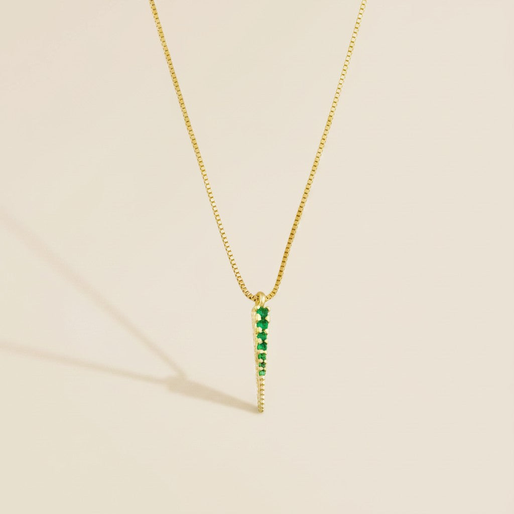 💚 18k Gold Filled Emerald CZ Spear Necklace — The Sharpest Point. The Richest Green.