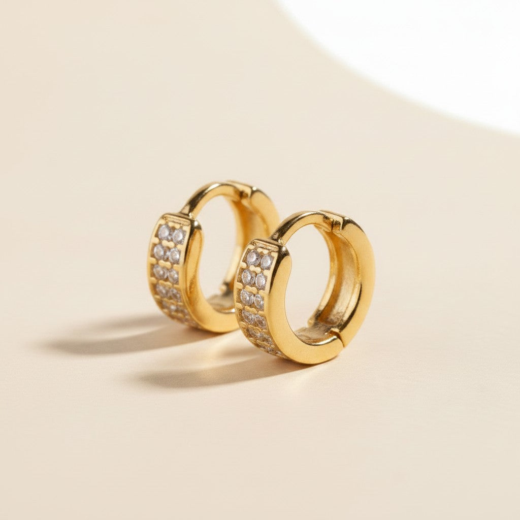 ✨ 18k Gold Filled Petite Pavé CZ Clicker Hoop Earrings — Micro Sparkle. Tiny Hoop. Maximum Elegance.