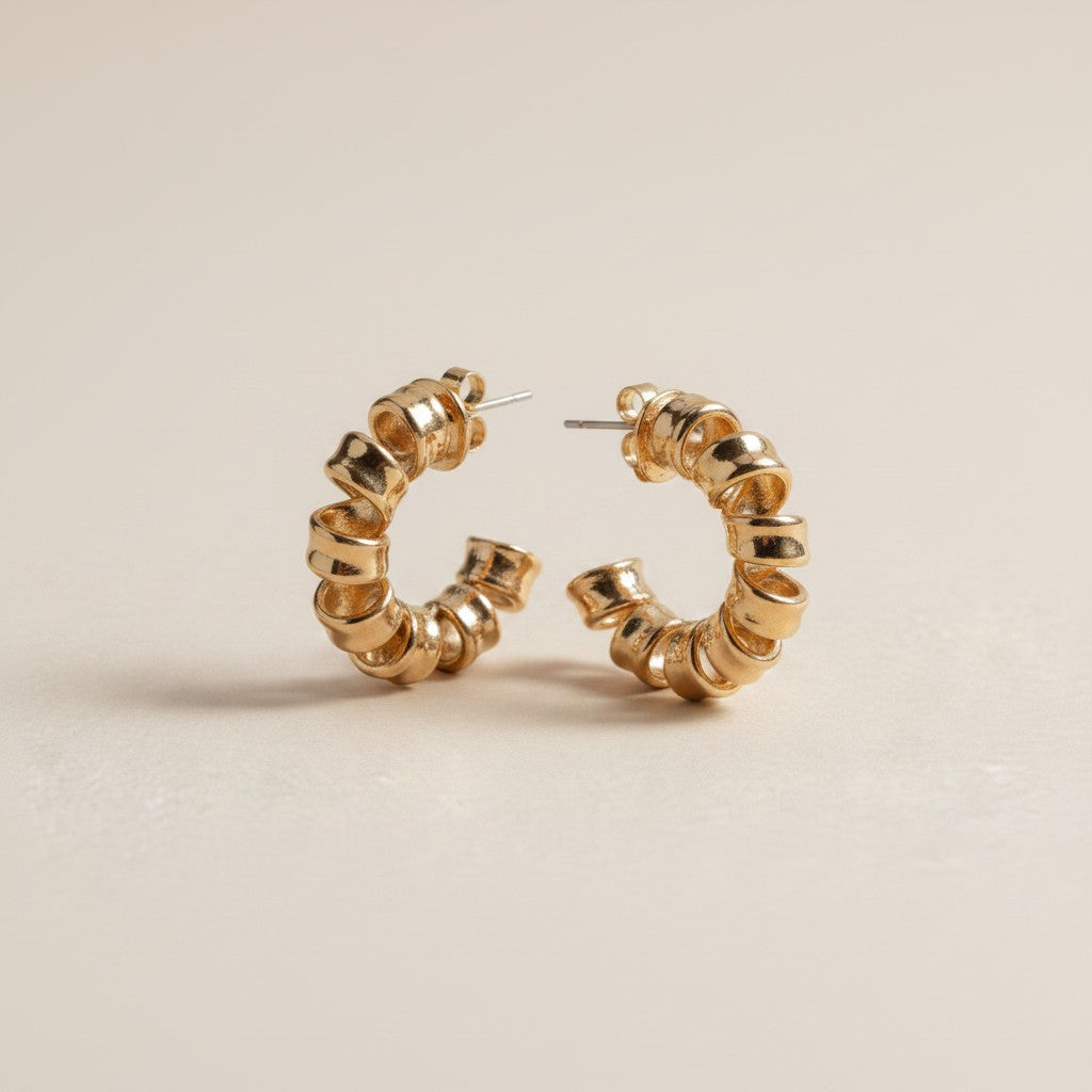 18k Gold Filled Curly Twisted C-Hoop Earrings — Bold Width. Rope Texture. The Arc That Commands the Ear