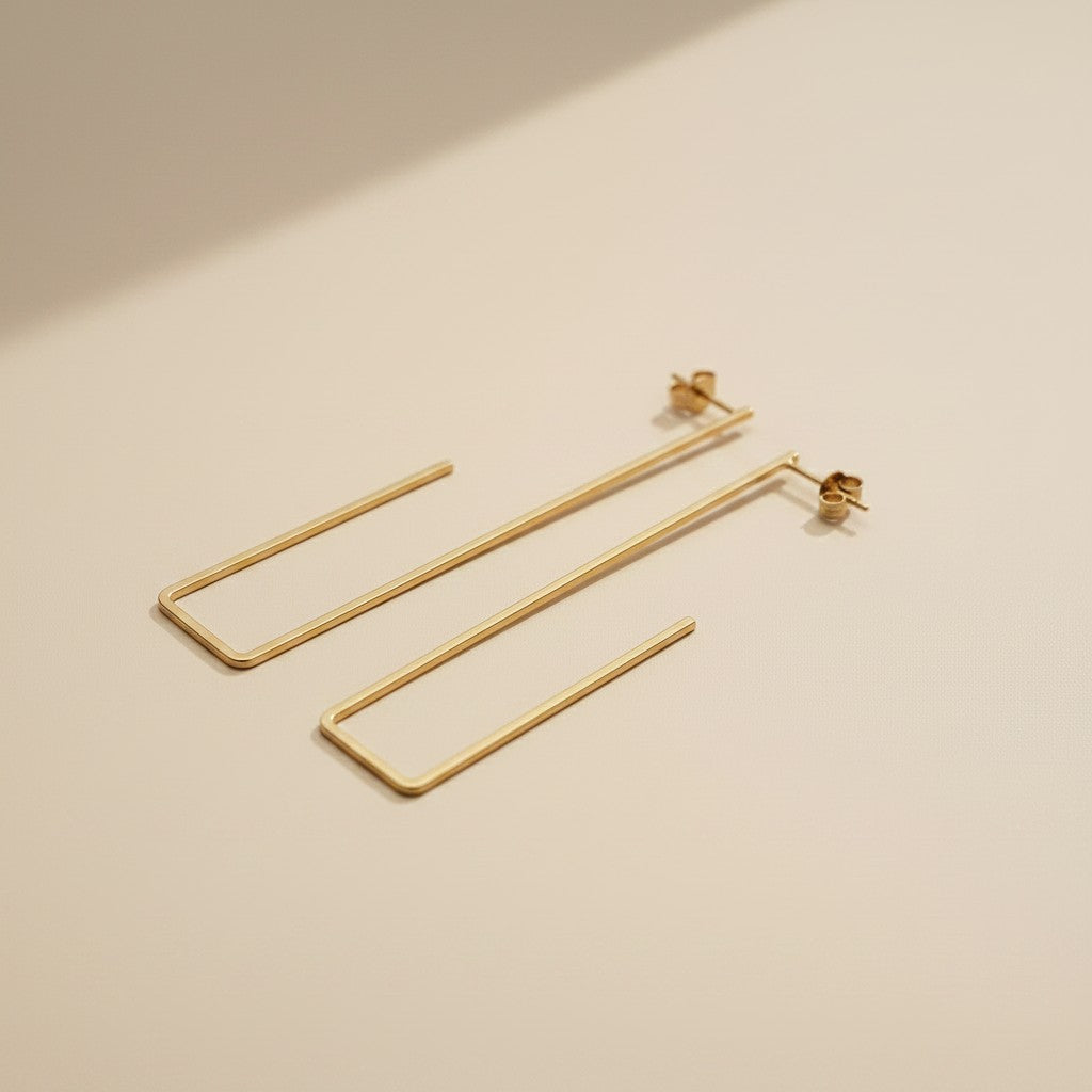 18k Gold Filled Rectangle Bar Earrings | Minimalist Statement Style