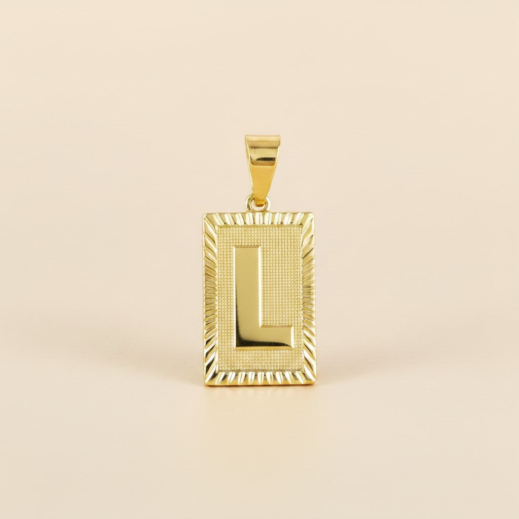 18k Gold Filled Vintage Diamond Cut Initial Plate Pendant | Personal & Timeless