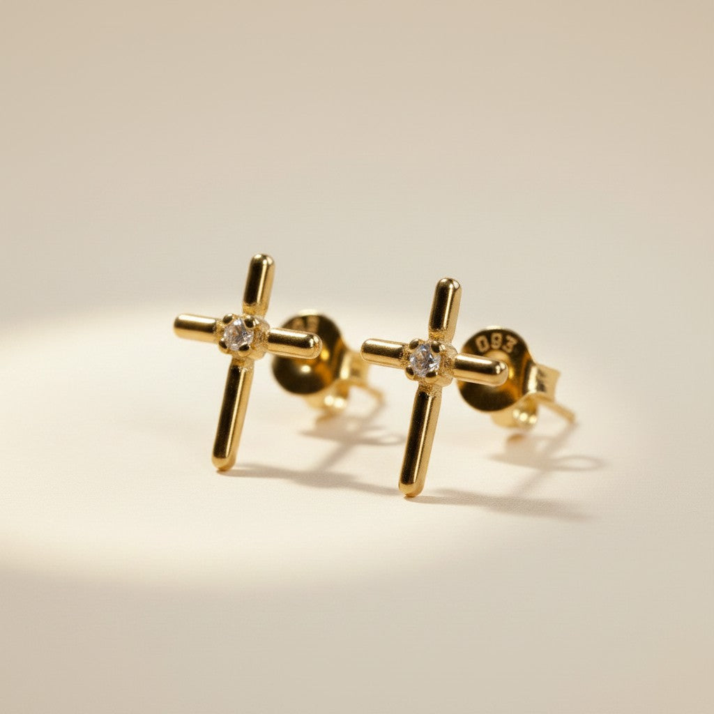 ✝️ 18k Gold Filled Mini CZ Cross Stud Earrings — Faith at the Ear. Small. Sparkling. Always.