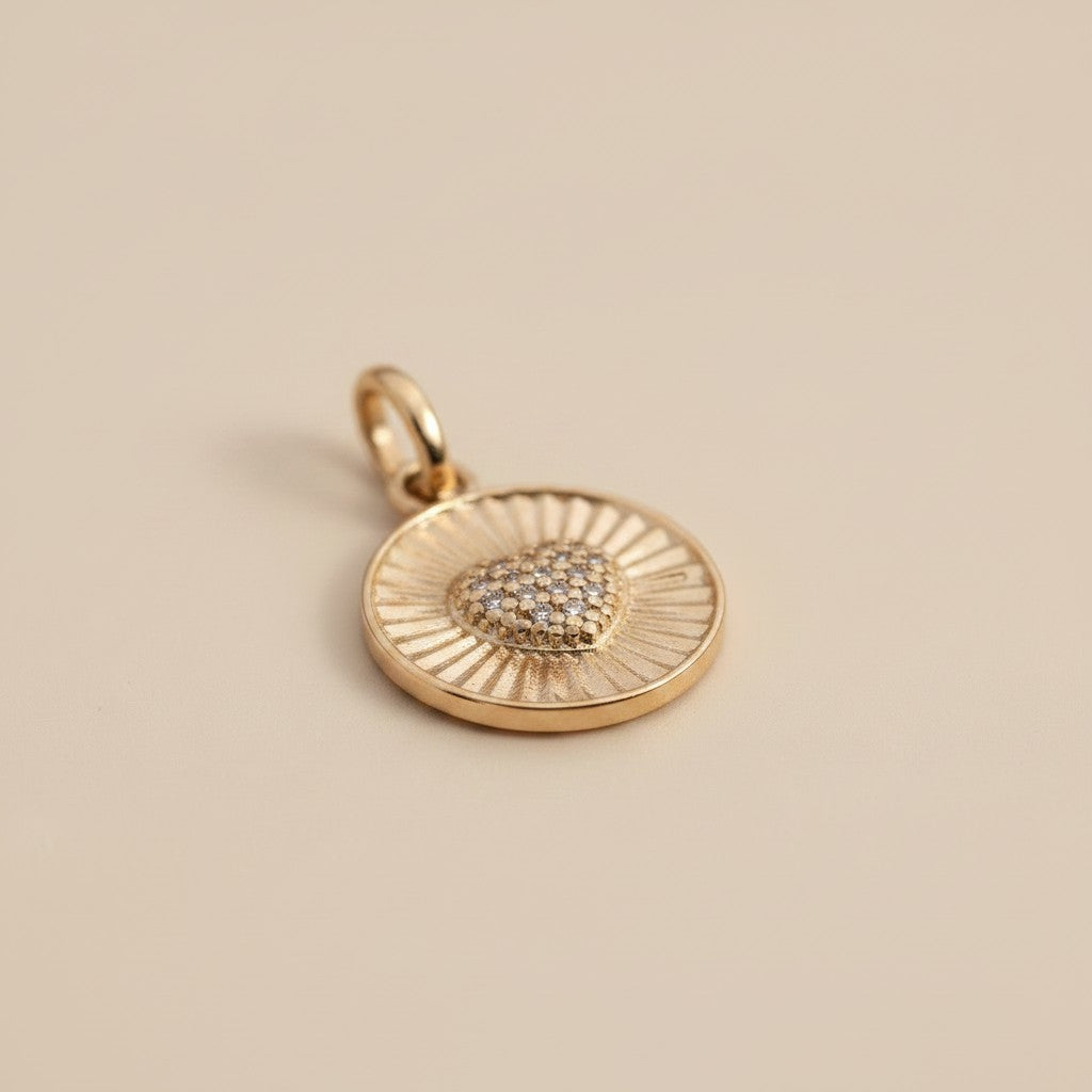 💛 18k Gold Filled Spoke Textured Heart CZ Pendant — A Heart Surrounded by Light.