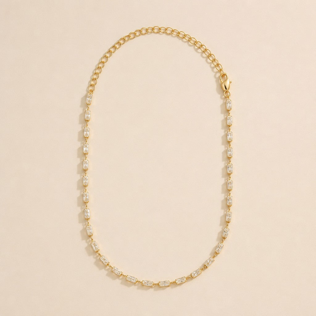 18k Gold Filled Sideways CZ Baguette Choker | Dainty Statement, Effortless Style