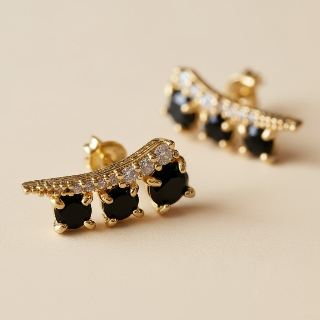 18k Gold Filled Triple Stone Ear Climber Earrings | True Craftsmanship