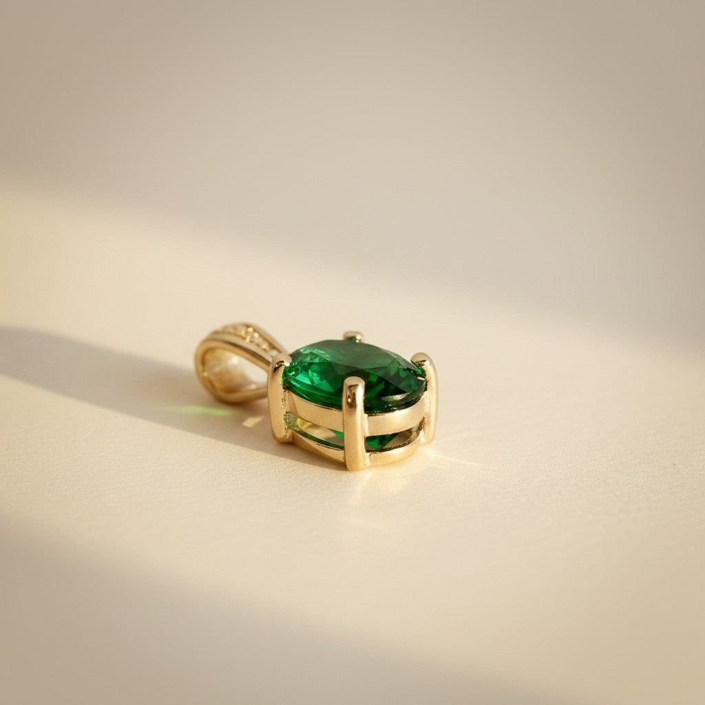 💚 18k Gold Filled Emerald Oval CZ Pendant — The Color of the Moment. The Craftsmanship That Lasts.