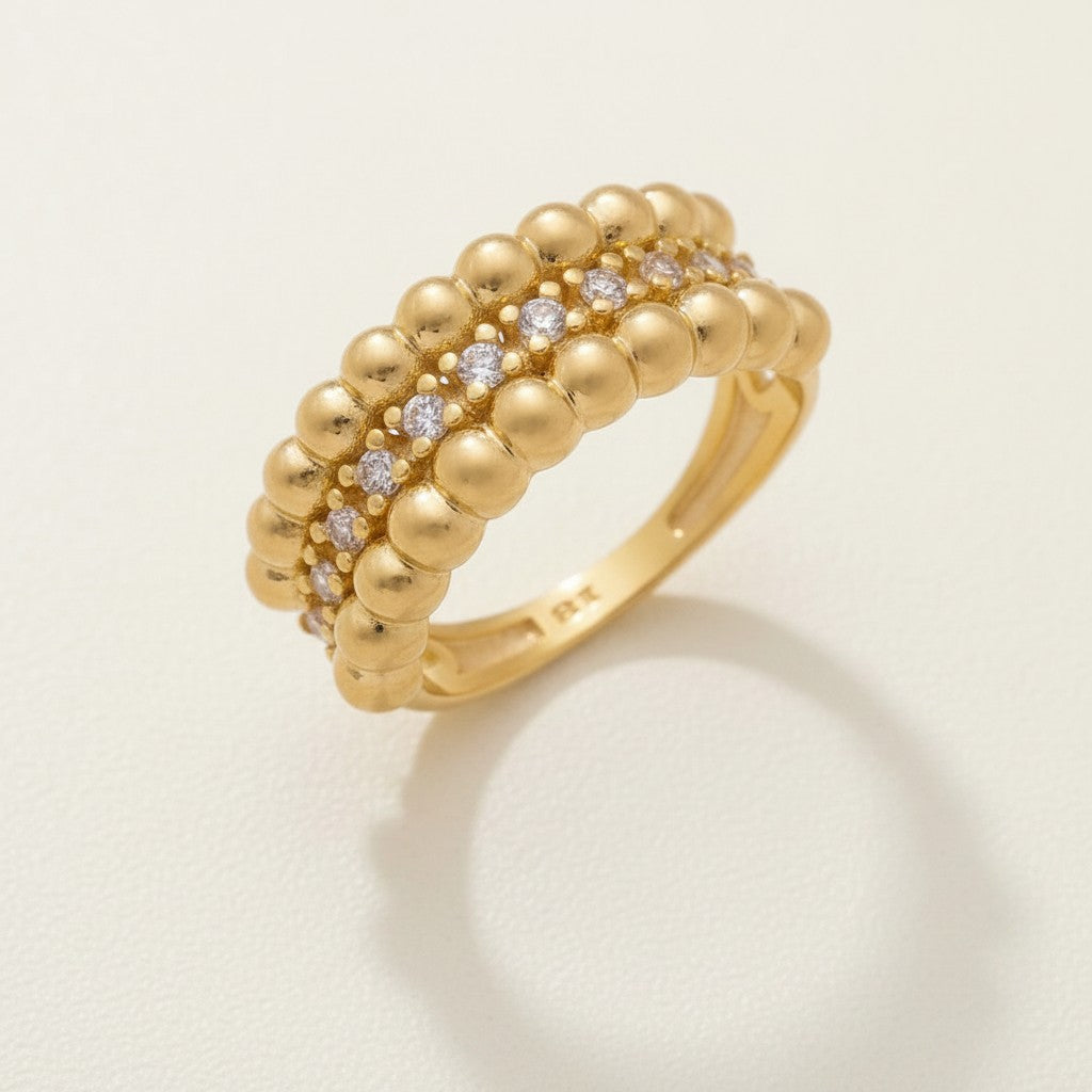 ✨ 18k Gold Filled Beaded CZ Band Ring — Granulated Texture. Centered Sparkle. A Ring That Has Everything.