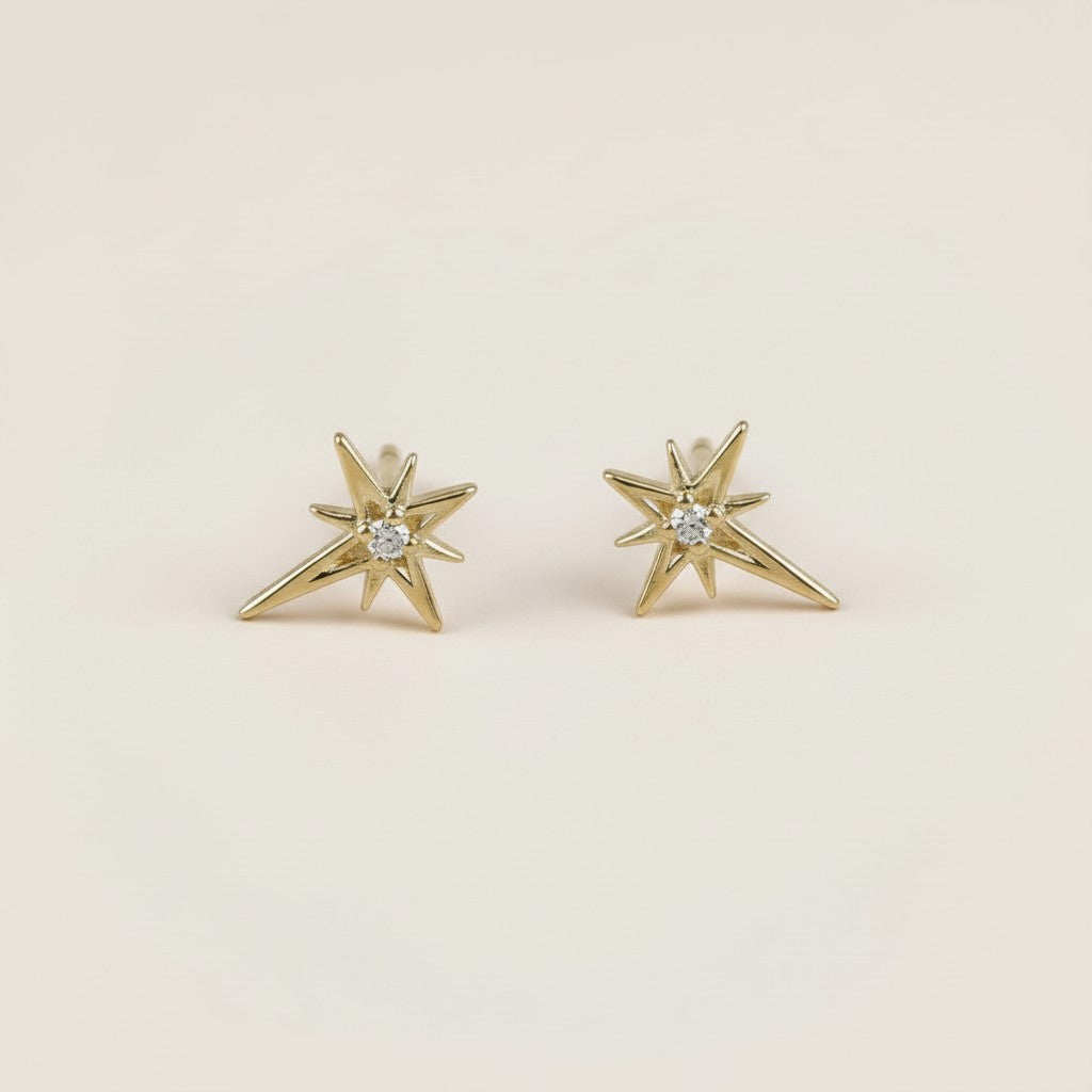 18K Gold Filled Starburst Stud Earrings - Celestial Star Earrings for Women