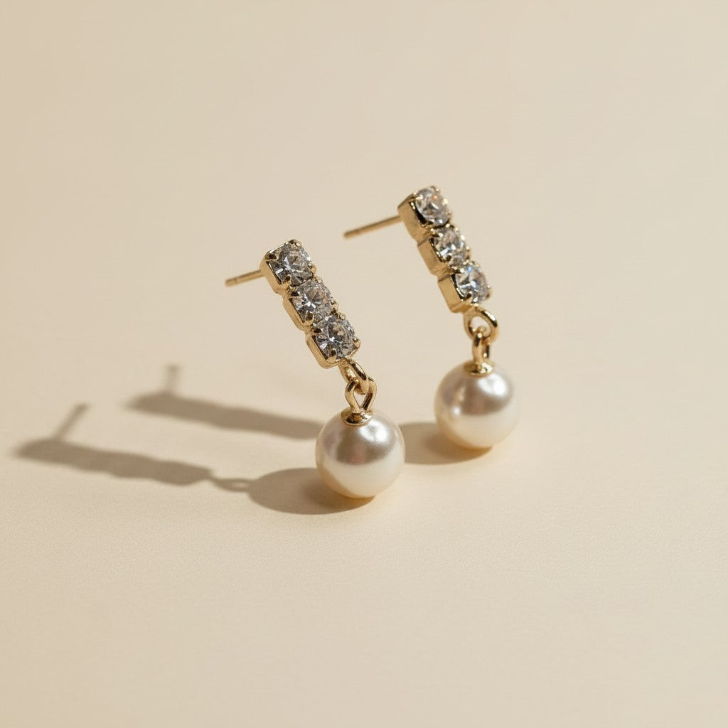 🤍 18k Gold Filled CZ & Pearl Post Earrings — Sparkle Above. Lustre Below. The Classic Combination