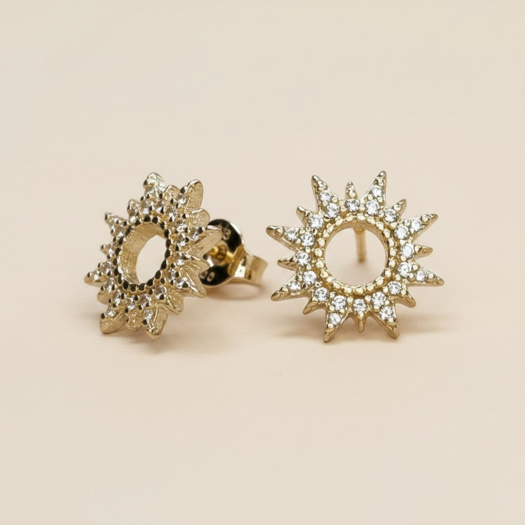 ⚡ 18k Gold Filled Round Spike CZ Stud Earrings — Edge at the Center. Spikes All Around.