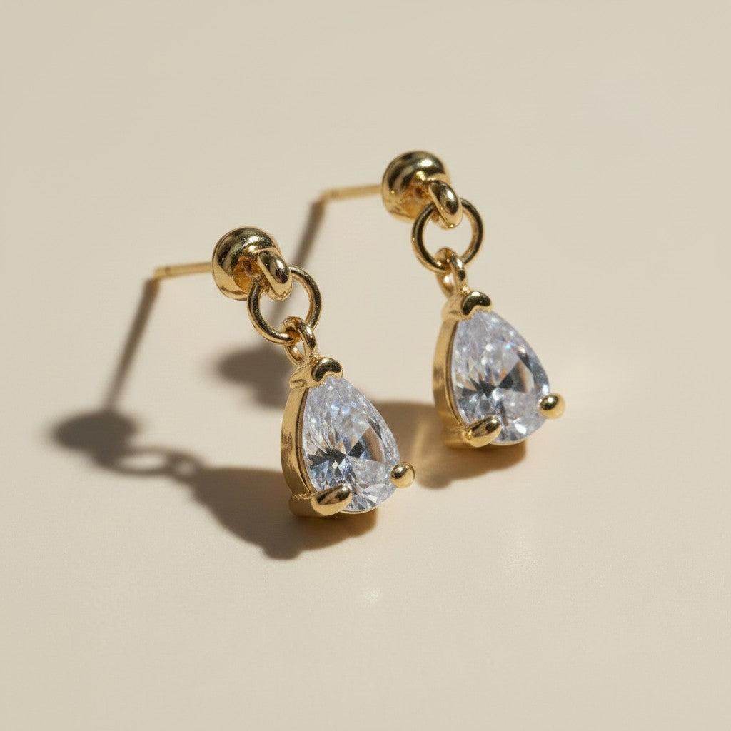 ✨ 18k Gold Filled Teardrop CZ Drop Earrings — The Most Graceful Stone Shape. Two Sizes.