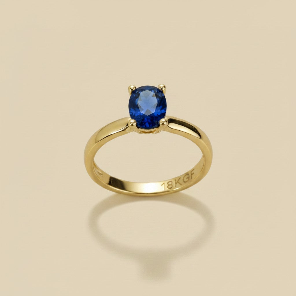 18k Gold Filled Royal Blue Solitaire Ring | Regal Elegance