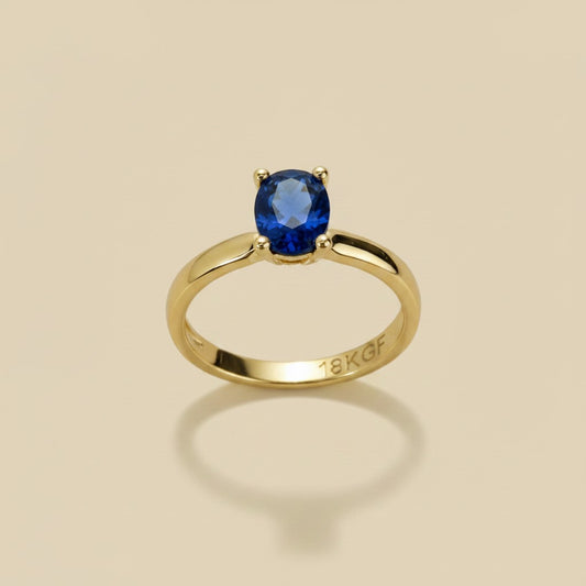 18k Gold Filled Royal Blue Solitaire Ring | Regal Elegance