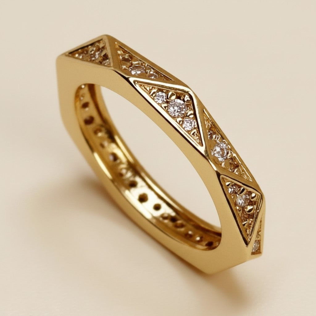 ✨ 18k Gold Filled Faceted CZ Band Ring — Every Angle Cut. Every Facet Set With Sparkle.