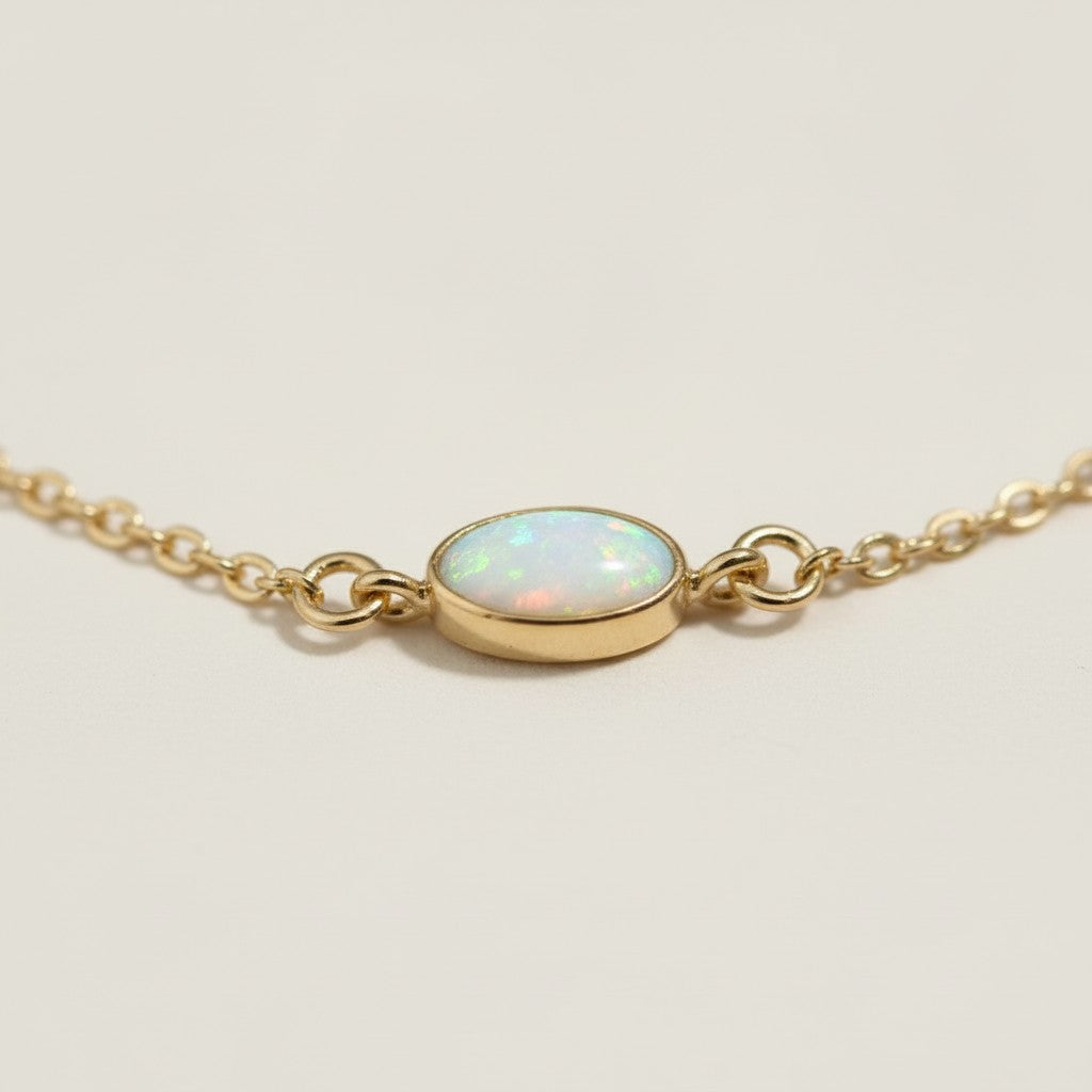 Gold Vermeil Opal Necklace - Dainty Minimalist Choker for Women