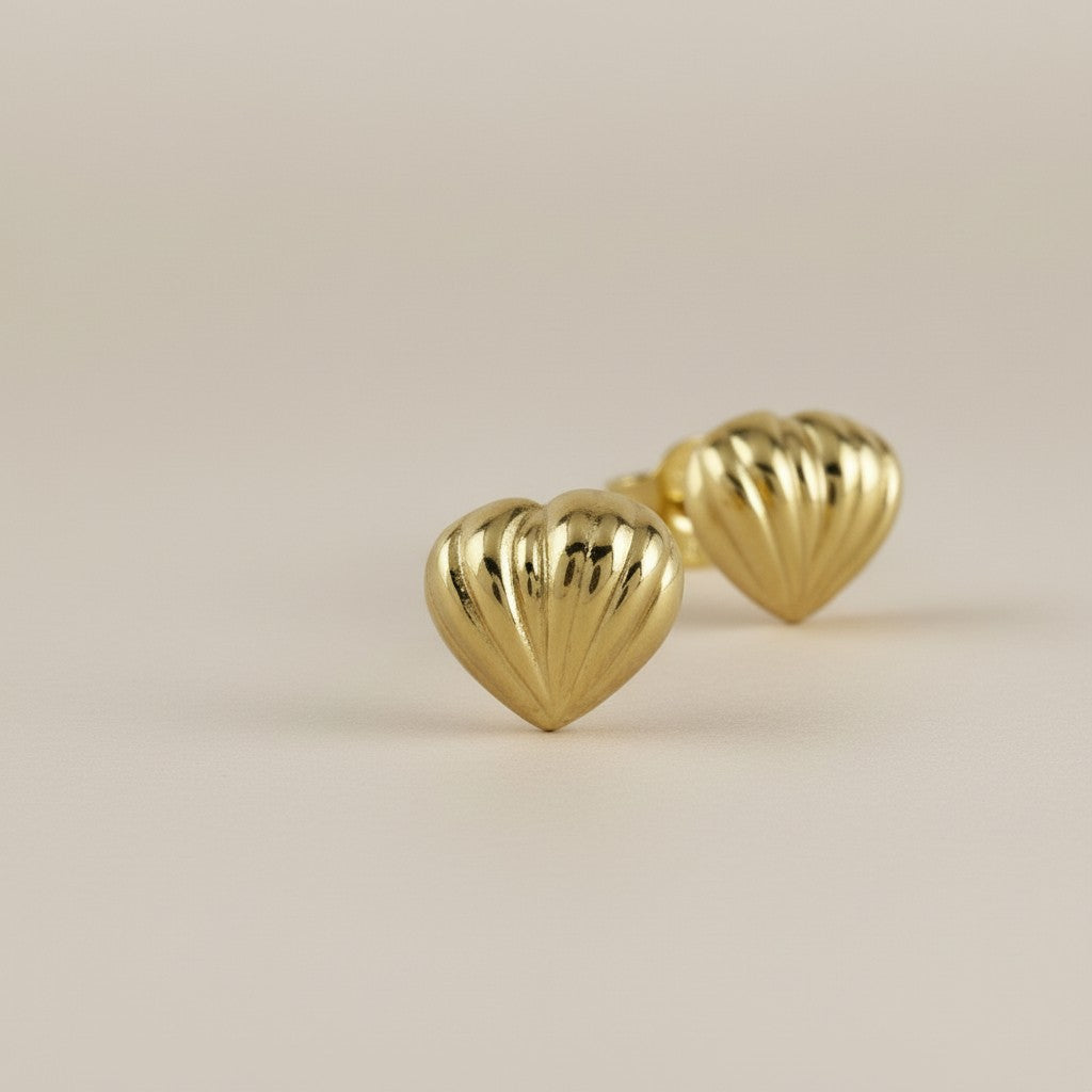 18k Gold Filled Puffy Heart Stud Earrings — Petite, Dimensional ; Endlessly Charming