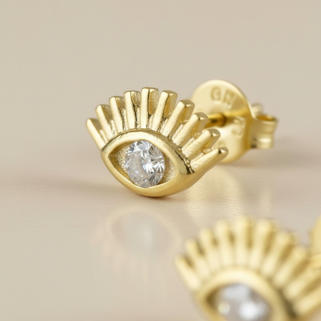 18k Gold Filled CZ Eye Stud Earrings — Playful, Protective & Quietly Magical