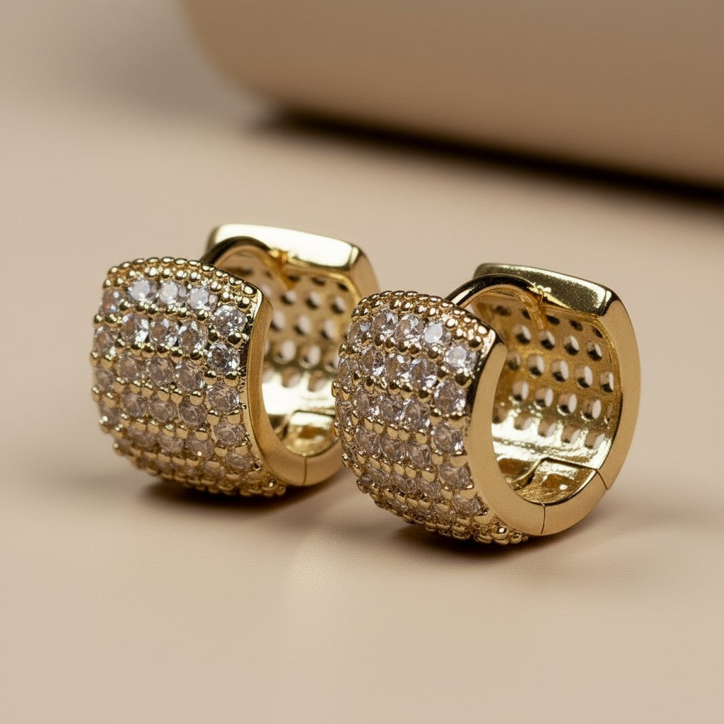 ✨ 18k Gold Filled Chunky Pavé CZ Clicker Hoop Earrings — Wall-to-Wall Brilliance. No Gold Left Bare.