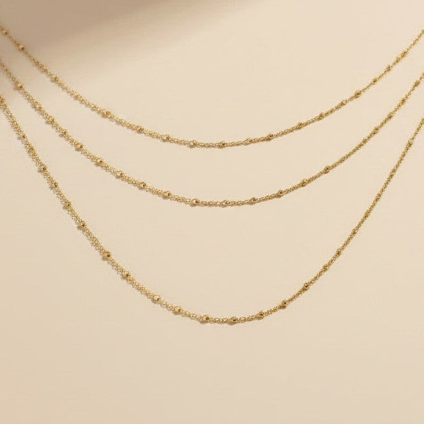 18k Gold Filled 1mm Spaced Beaded Chain Necklace | Delicate Everyday Style