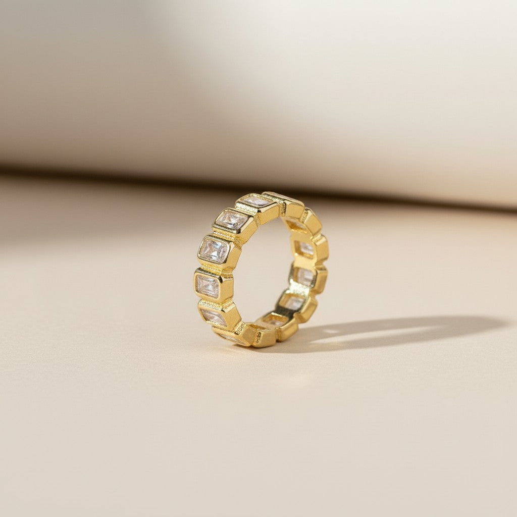 18K Gold Filled Chunky CZ Eternity Band Ring - Statement Ring for Women