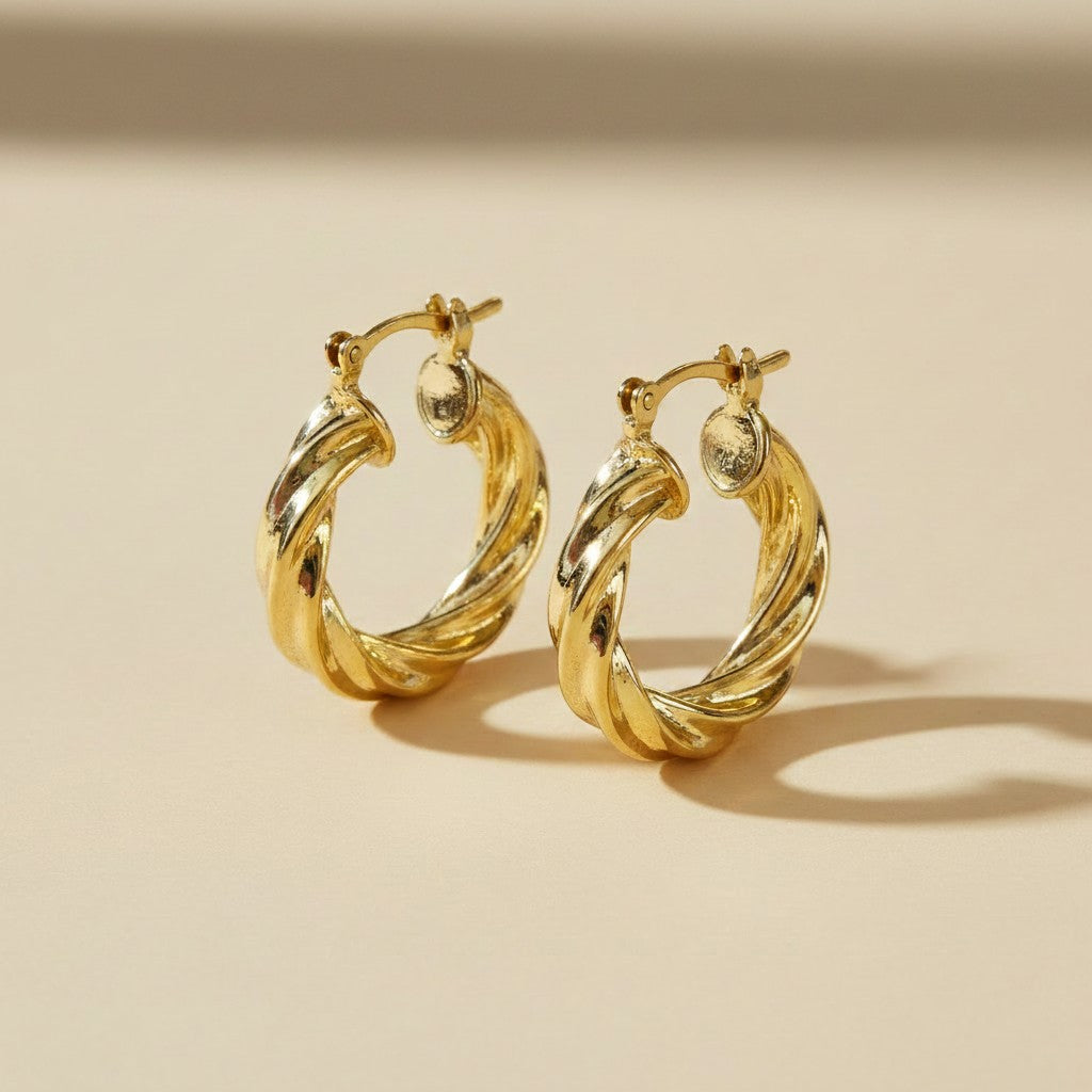 18k Gold Filled Twisted Hoop Earrings | Italian-Inspired Design