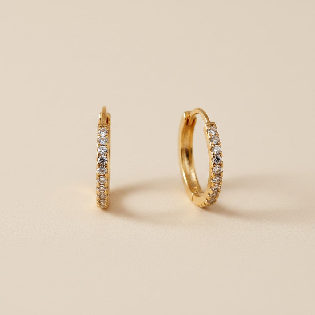 18k Gold Filled Thin Line CZ Hoop Earrings | Sleek Everyday Sparkle