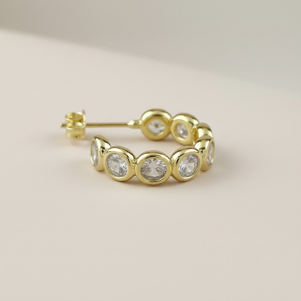 Bezel CZ C- Hoop Earrings