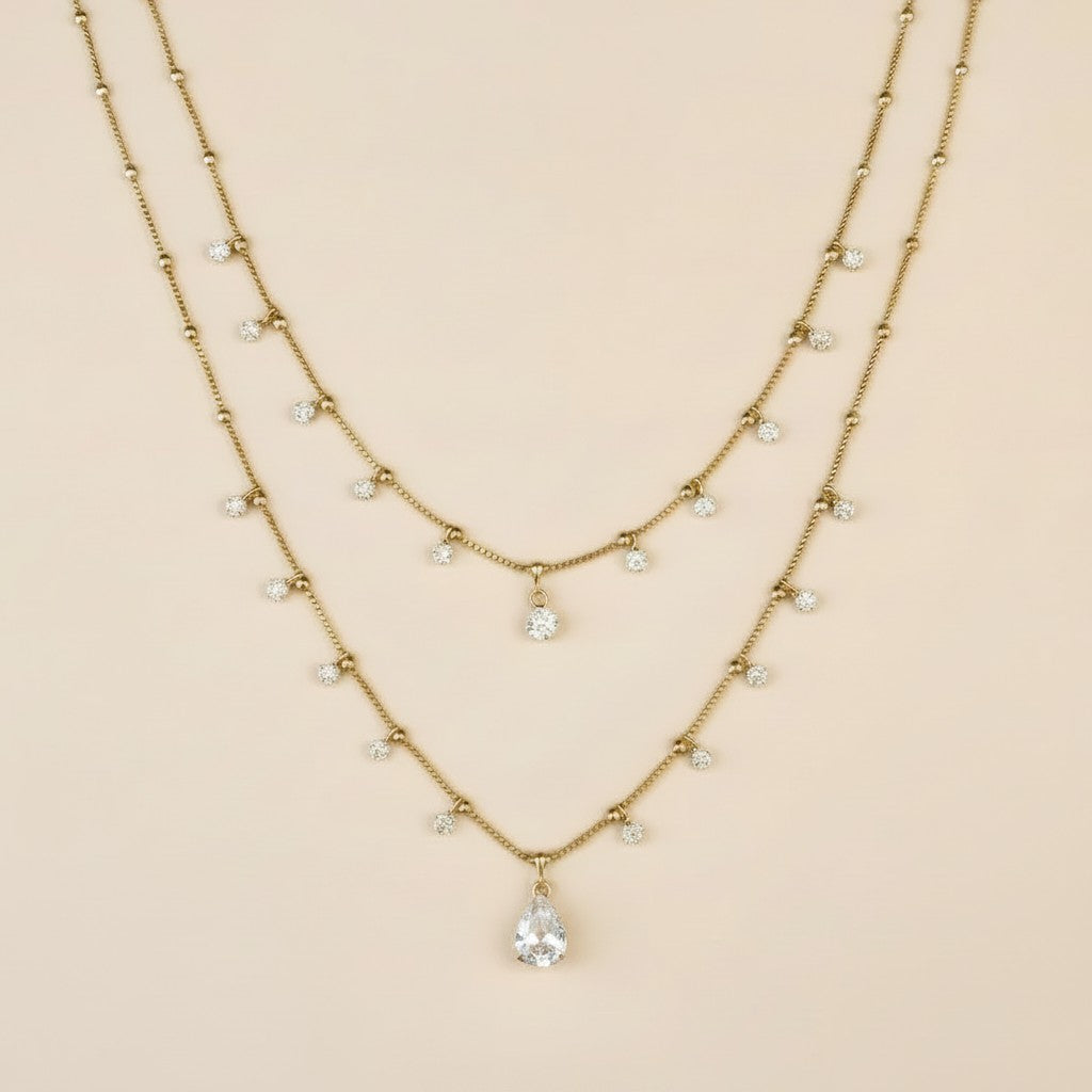 18k Gold Filled CZ Teardrop Satellite Necklace | The Upgraded Best Seller