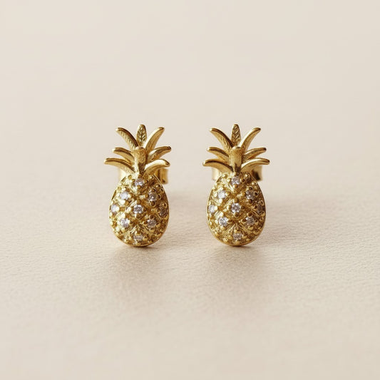 Pineapple Stud Earrings - Hawaiian Tropical Summer Jewelry for Women
