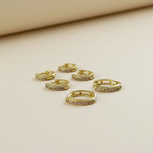 💜 18k Gold Filled Lilac CZ Hoop Trio — Three Sizes. One Color. A Complete Curated Ear.