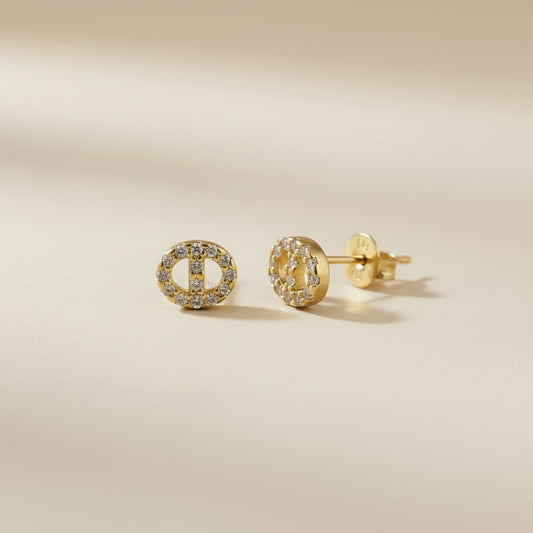 ⚓ 18k Gold Filled Mini CZ Mariner Stud Earrings — The Anchor Link, Miniaturized. Perfectly.