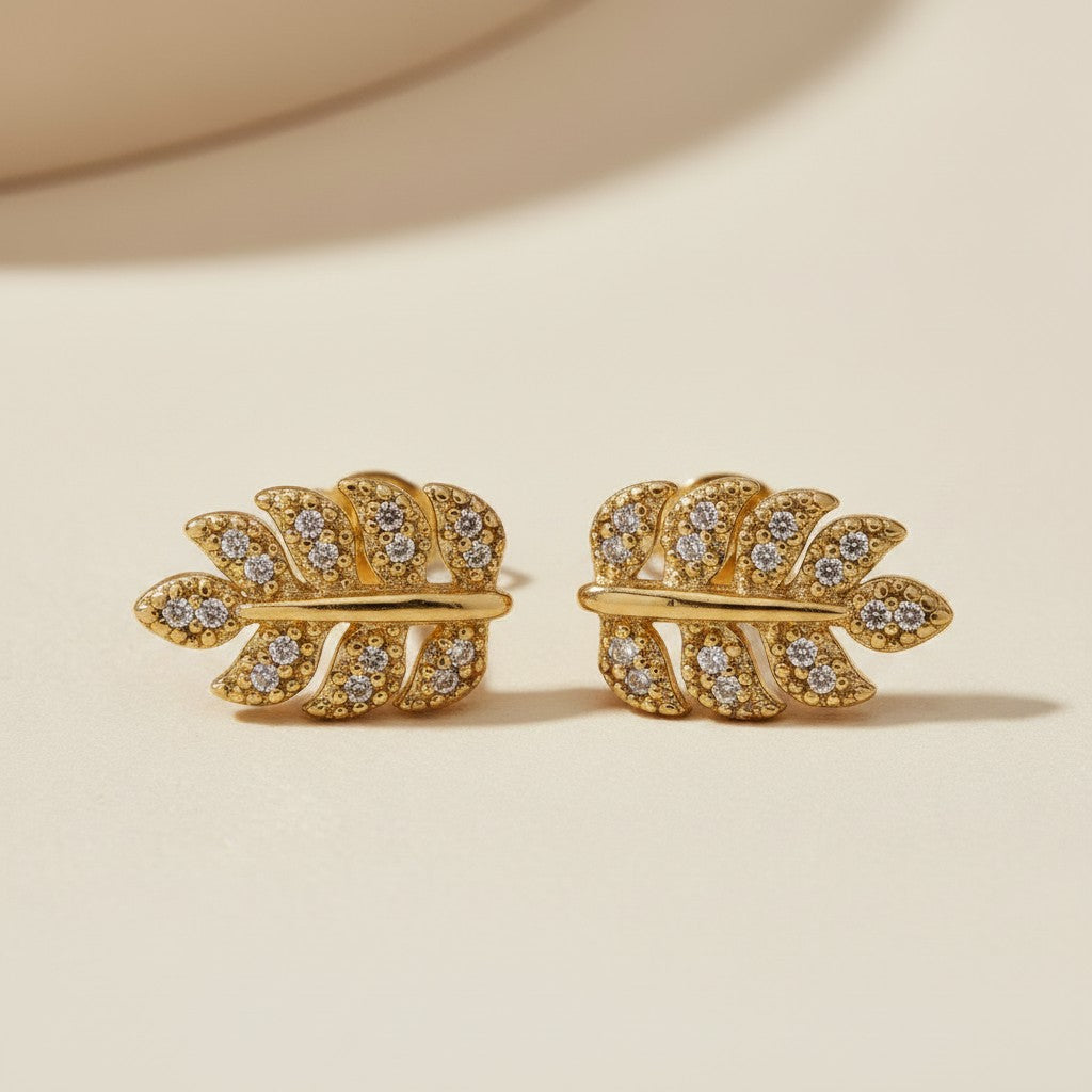 ✨ 18k Gold Filled Pavé CZ Leaf Stud Earrings — Nature's Form. Every Surface Sparkling.