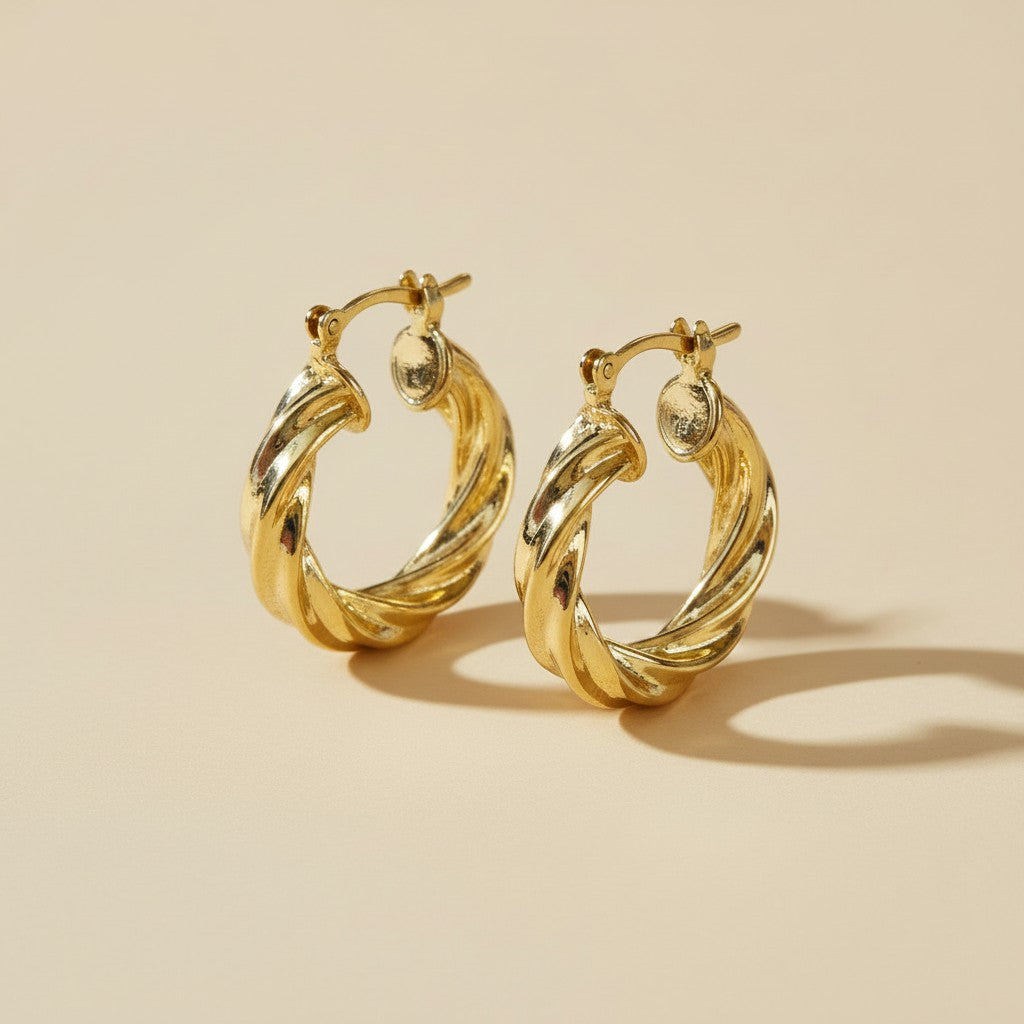18k Gold Filled Twisted Hoop Earrings | Italian-Inspired Design