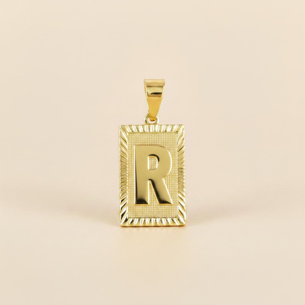 18k Gold Filled Vintage Diamond Cut Initial Plate Pendant | Personal & Timeless