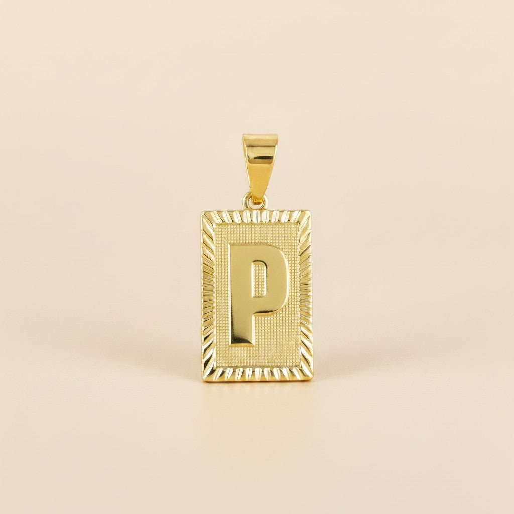18k Gold Filled Vintage Diamond Cut Initial Plate Pendant | Personal & Timeless