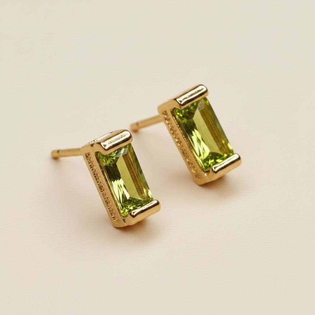 18k Gold Filled Baguette Birthstone Stud Earrings | Personalized Birthday Gift