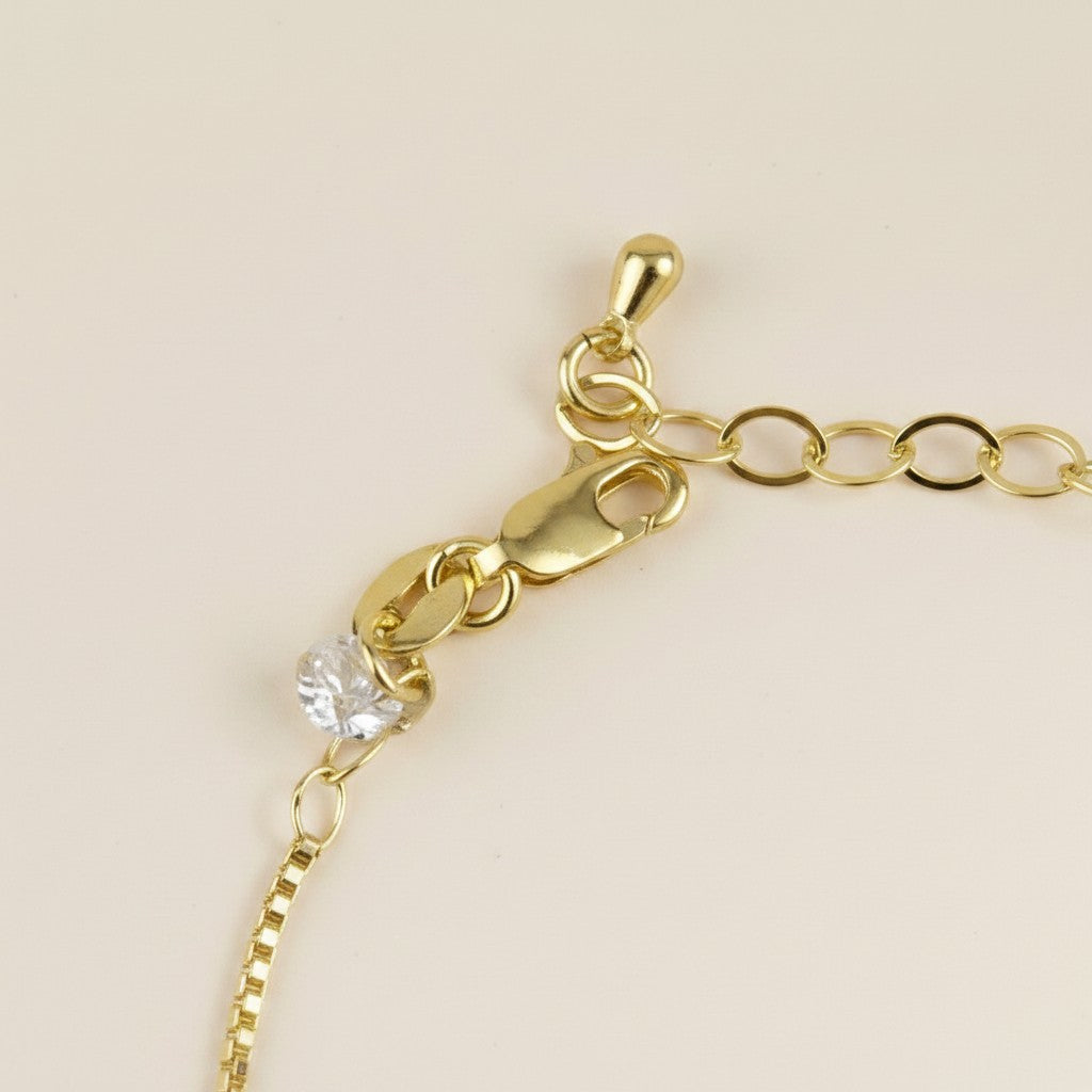 18K Gold Filled Box Chain & CZ Stones Bracelet