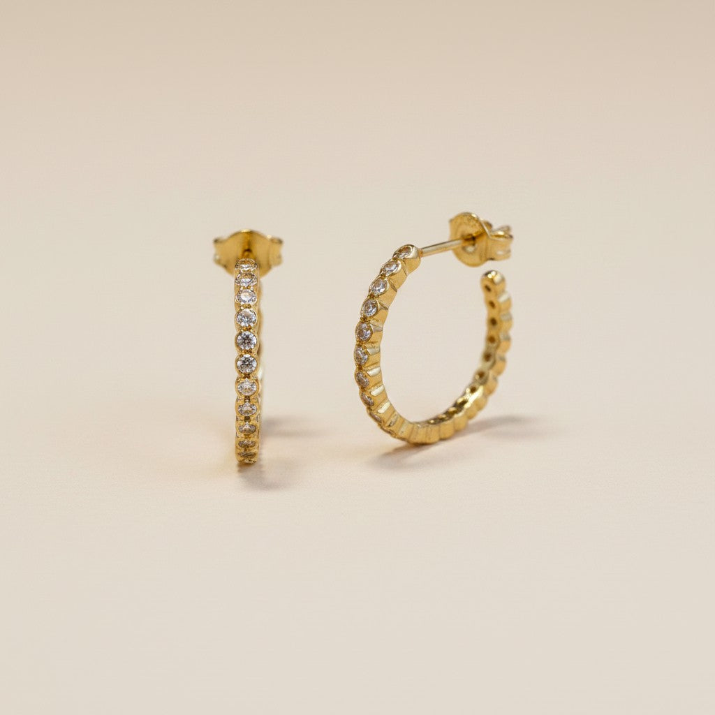 ✨ 18k Gold Filled Bezel CZ C-Hoop Earrings — Bezel-Set All the Way Around. The Sparkling Hoop Done Right.