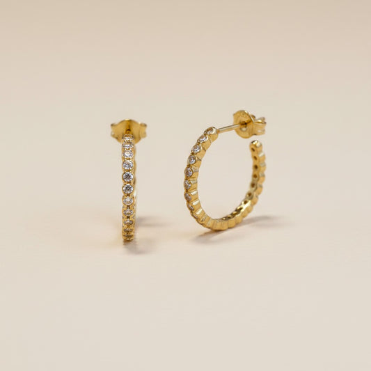 ✨ 18k Gold Filled Bezel CZ C-Hoop Earrings — Bezel-Set All the Way Around. The Sparkling Hoop Done Right.