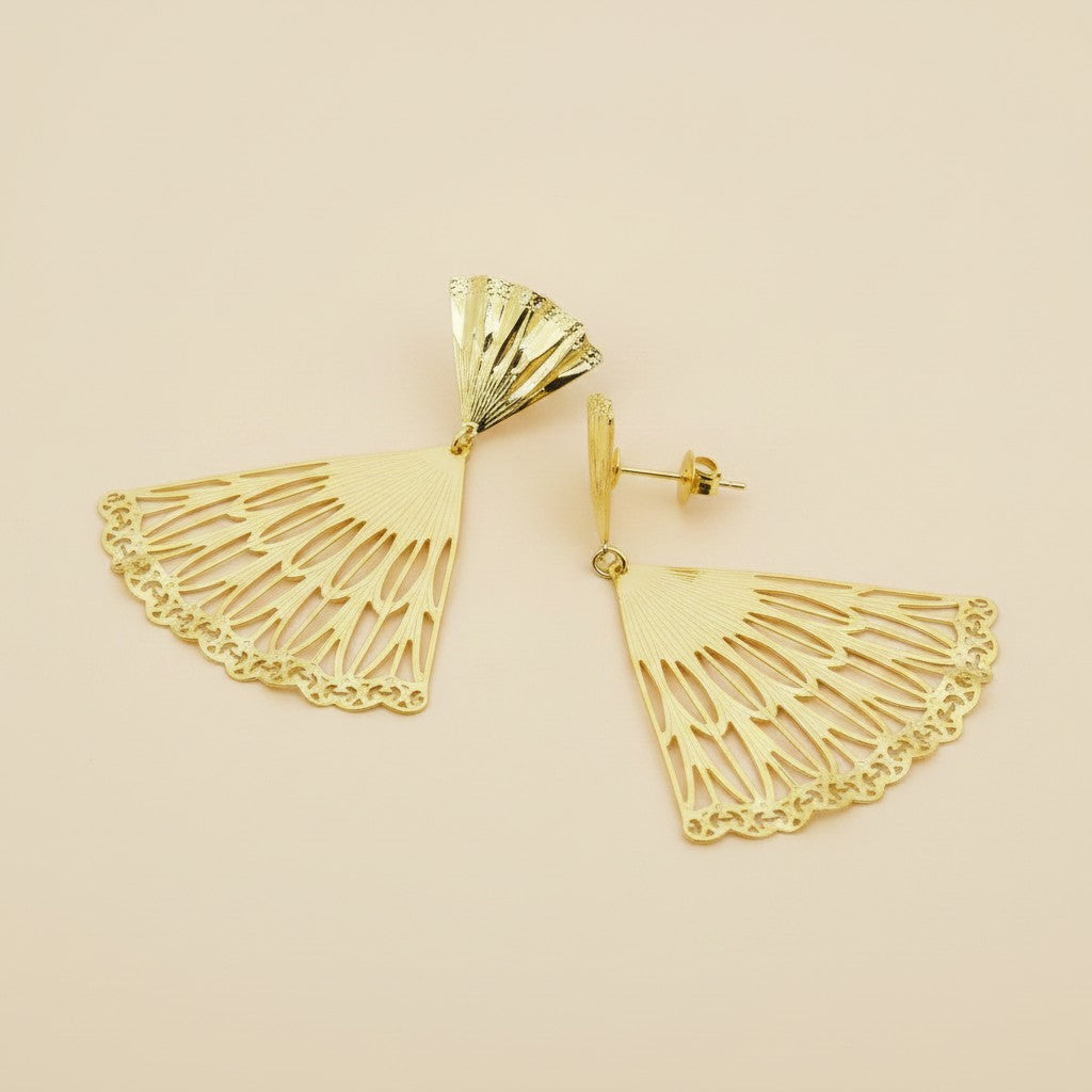 18k Gold Filled Waved Sunshine Abanico Earrings | Fan-Inspired Radiance