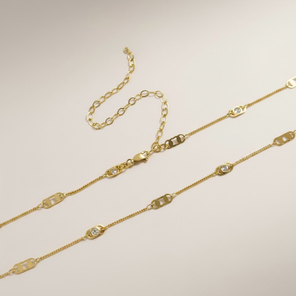 ✨ 18k Gold Filled Rectangular Plate CZ Belly Chain — Structure. Sparkle. The Most Modern Waist.